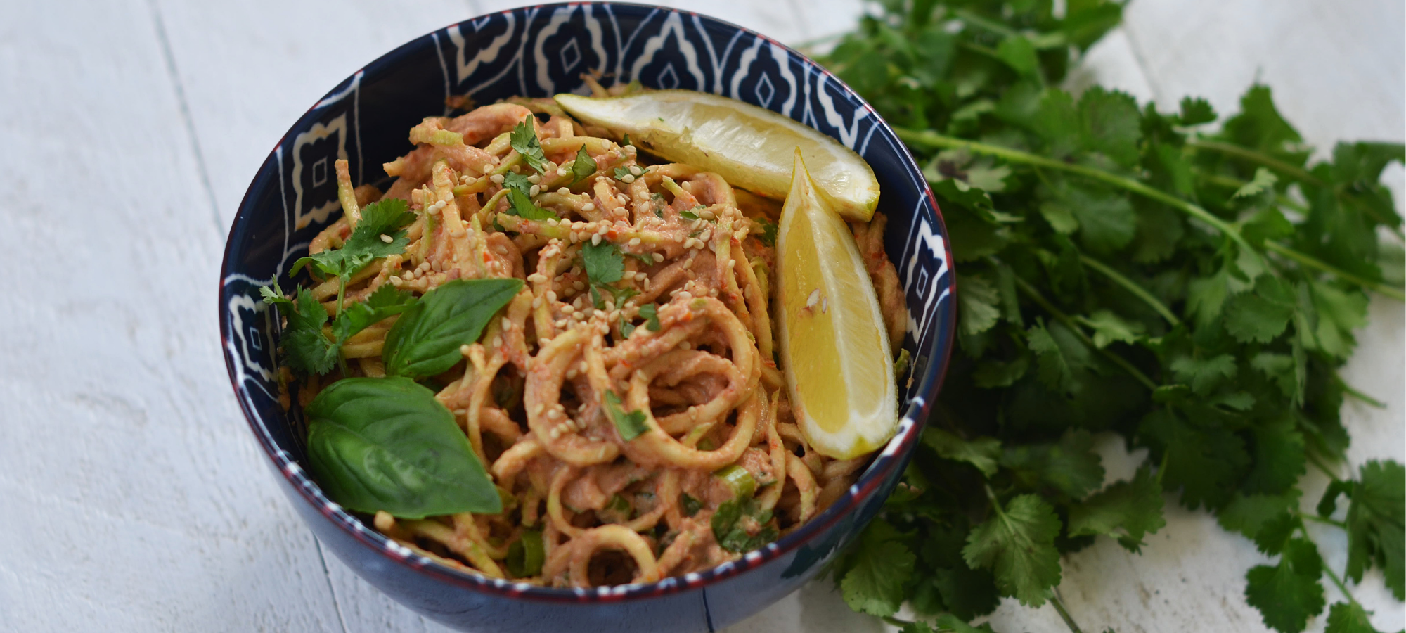 cucumber noodles with creamy curry tahini sauce