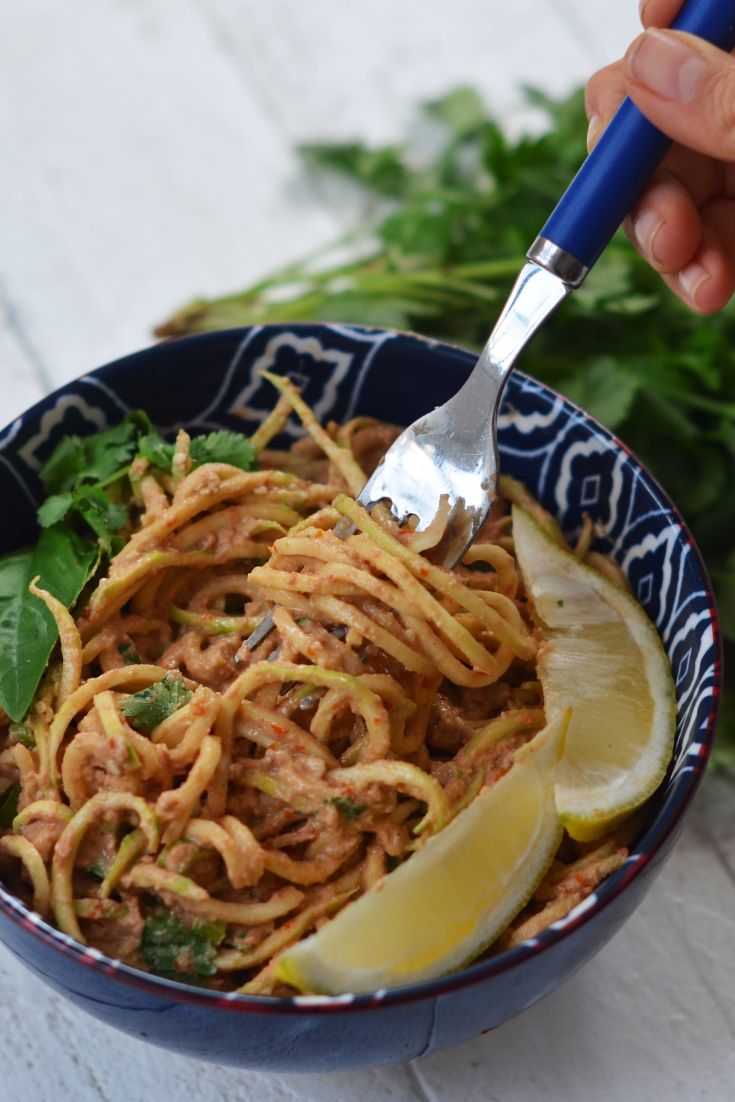 cucumber noodles with creamy tahini sauce